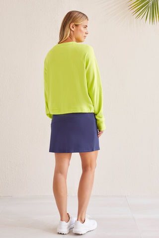 alt view 1 - FRENCH TERRY CREW NECK TOP WITH DRAWCORD-Lime