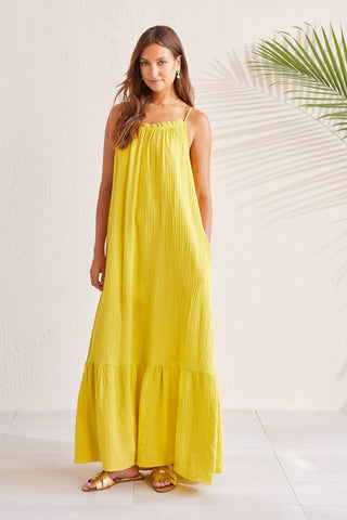 alt view 1 - COTTON GAUZE MAXI DRESS WITH FRILLS AND POCKETS-W. limoncello