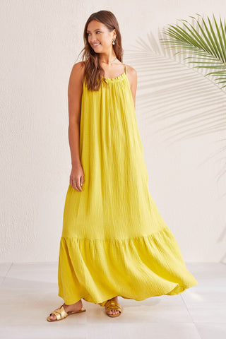 alt view 2 - COTTON GAUZE MAXI DRESS WITH FRILLS AND POCKETS-W. limoncello