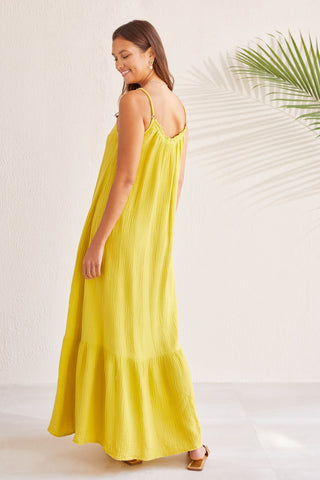 alt view 4 - COTTON GAUZE MAXI DRESS WITH FRILLS AND POCKETS-W. limoncello