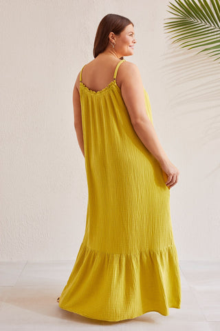 alt view 3 - COTTON GAUZE MAXI DRESS WITH FRILLS AND POCKETS-W. limoncello