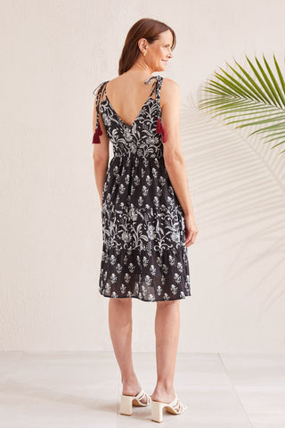 alt view 4 - COTTON PRINTED DRESS WITH TIERS-Black