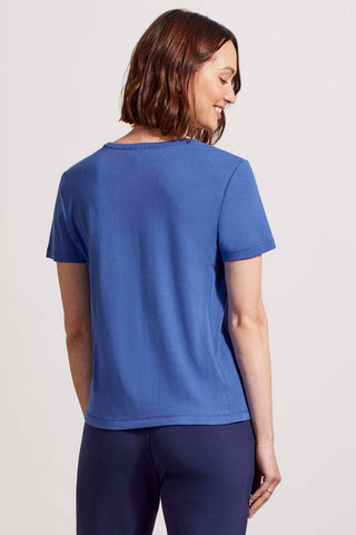 alt view 4 - COTTON RIB NOTCH-NECK TOP WITH SHORT SLEEVES-Cobalt