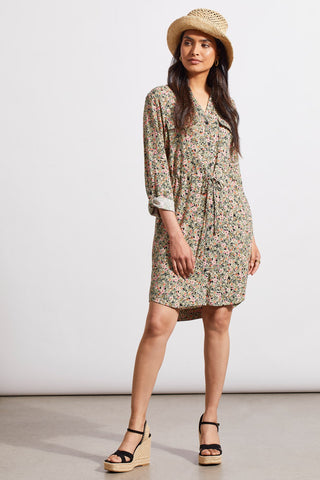 alt view 1 - DRAWSTRING WAIST DRESS WITH ROLL-UP SLEEVES-Cactus