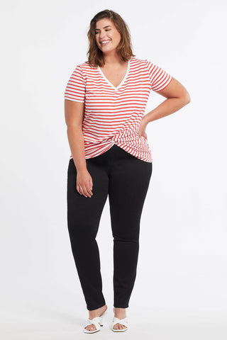 What to wear with Pull on Jeans // Release Hem Pull On Jeggings // Striped  Top with Pull On Jegging…