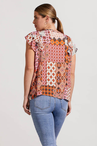 EMBROIDERED FRILL SLEEVE BLOUSE-Burntbrandy