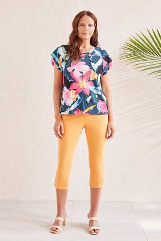 alt view 2 - FLORAL CREW NECK TOP WITH RUFFLE SLEEVES-Lagoonmist