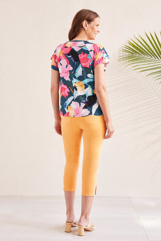 alt view 4 - FLORAL CREW NECK TOP WITH RUFFLE SLEEVES-Lagoonmist