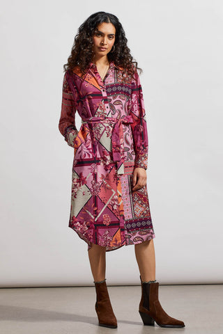 FLOWY COMBO PRINT SHIRT DRESS-Dahlia