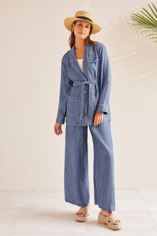 alt view 2 - FLOWY JACKET WITH REMOVABLE BELT-Dk. chambray