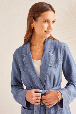 alt view 3 - FLOWY JACKET WITH REMOVABLE BELT-Dk. chambray