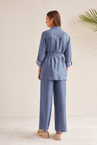 alt view 4 - FLOWY JACKET WITH REMOVABLE BELT-Dk. chambray