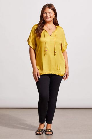 alt view 1 - FLOWY NOTCH NECK TOP WITH PLEATING-Limoncello