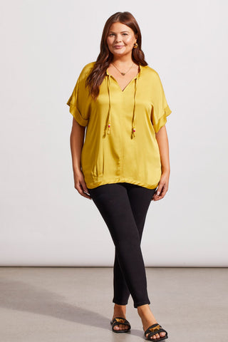 alt view 2 - FLOWY NOTCH NECK TOP WITH PLEATING-Limoncello