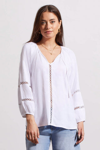 alt view 3 - FLOWY PUFF-SLEEVE TOP WITH TAPE INSERTS-White