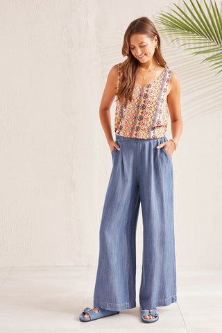 alt view 1 - FLOWY PULL-ON WIDE LEG PANT-Dk. chambray