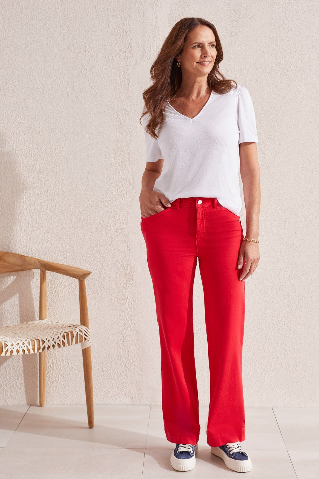 FLY FRONT WIDE LEG PANT-Poppy red – Tribal® Fashion
