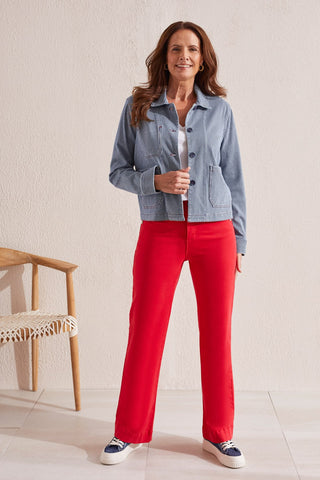 alt view 2 - FLY FRONT WIDE LEG PANT-Poppy red