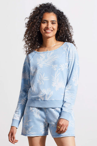 alt view 2 - FOLIAGE CREW NECK TOP WITH RIBBED DETAILS-Tideblue
