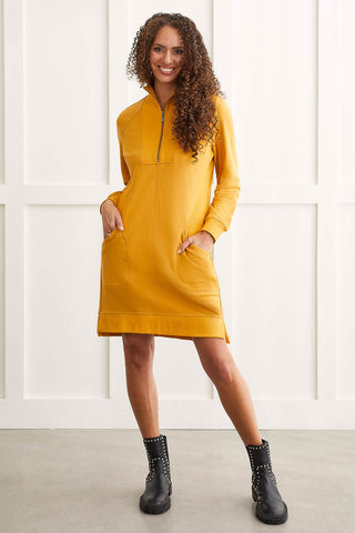 FRENCH TERRY MOCK NECK DRESS-Marigold