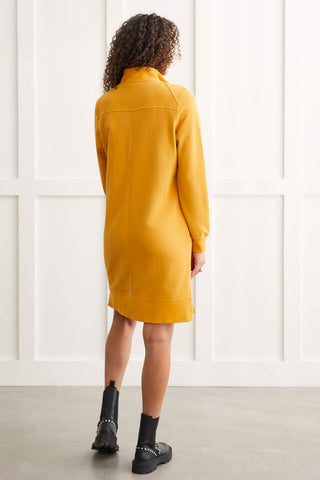 FRENCH TERRY MOCK NECK DRESS-Marigold