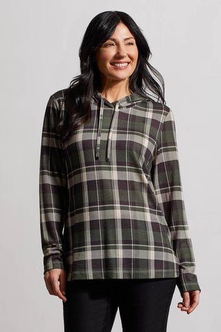 HOODED PLAID TOP-Clover