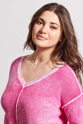 alt view 3 - LIGHTWEIGHT COTTON V-NECK SWEATER WITH SPECIAL WASH-Hi pink