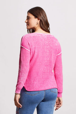 alt view 4 - LIGHTWEIGHT COTTON V-NECK SWEATER WITH SPECIAL WASH-Hi pink