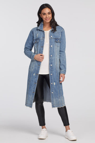 LONG VINTAGE 43 INCH DENIM JACKET Washed blue Tribal