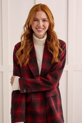PLAID LAPEL COLLAR JACKET-Earth red