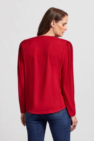 PLEATED SATIN WRAP BLOUSE-Earth red
