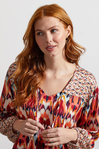PRINTED CHALLIS BLOUSE-Earth red