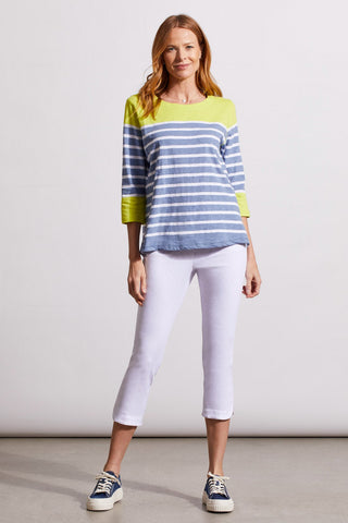 alt view 3 - PRINTED COTTON BOATNECK TOP WITH COLOR BLOCK-Lime