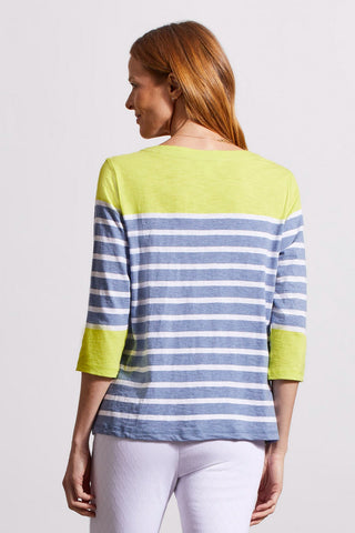 alt view 4 - PRINTED COTTON BOATNECK TOP WITH COLOR BLOCK-Lime
