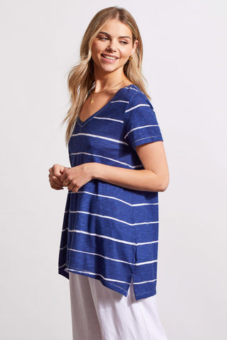 alt view 1 - PRINTED COTTON FLARE TOP WITH SIDE SLITS-Jet blue
