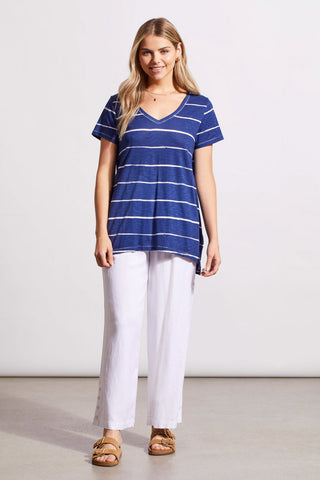 alt view 2 - PRINTED COTTON FLARE TOP WITH SIDE SLITS-Jet blue