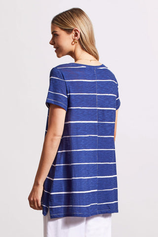 alt view 4 - PRINTED COTTON FLARE TOP WITH SIDE SLITS-Jet blue