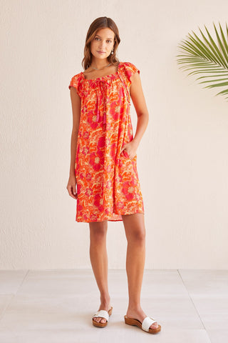 alt view 1 - PRINTED CREPE DRESS WITH SIDE SEAM POCKETS-Raspberry
