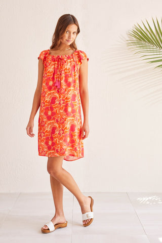 alt view 2 - PRINTED CREPE DRESS WITH SIDE SEAM POCKETS-Raspberry