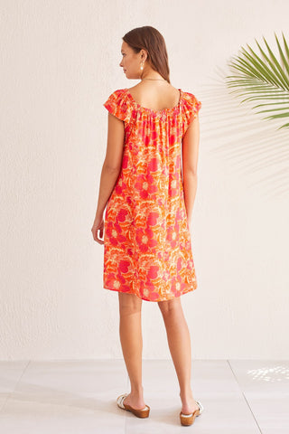 alt view 4 - PRINTED CREPE DRESS WITH SIDE SEAM POCKETS-Raspberry