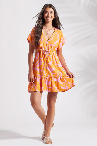 alt view 2 - PRINTED DRESS WITH CAP SLEEVES-Canary
