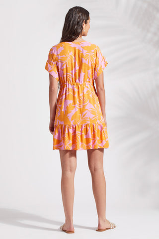 alt view 3 - PRINTED DRESS WITH CAP SLEEVES-Canary