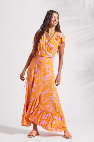 alt view 1 - PRINTED MAXI DRESS WITH SHORT SLEEVES-Canary