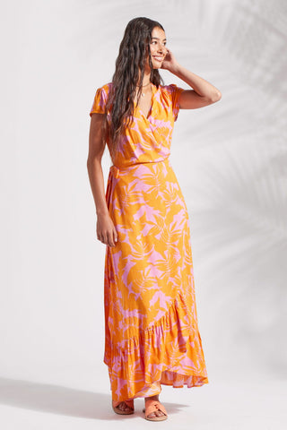 alt view 2 - PRINTED MAXI DRESS WITH SHORT SLEEVES-Canary