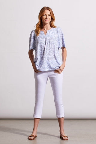 alt view 2 - PRINTED NOTCH NECK TOP WITH SHEERING-Zenblue