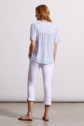 alt view 4 - PRINTED NOTCH NECK TOP WITH SHEERING-Zenblue