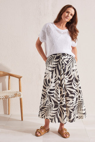 alt view 2 - PRINTED PULL-ON SKIRT WITH FABRIC TIES-Frenchoak