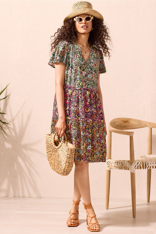 alt view 1 - PRINTED SHORT-SLEEVE DRESS WITH PANELLED SKIRT-Celadon