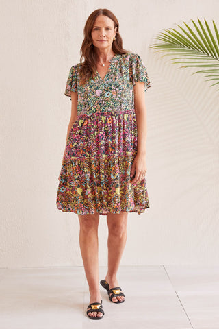 alt view 2 - PRINTED SHORT-SLEEVE DRESS WITH PANELLED SKIRT-Celadon