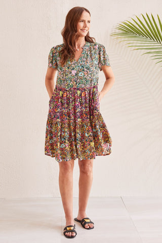 alt view 3 - PRINTED SHORT-SLEEVE DRESS WITH PANELLED SKIRT-Celadon